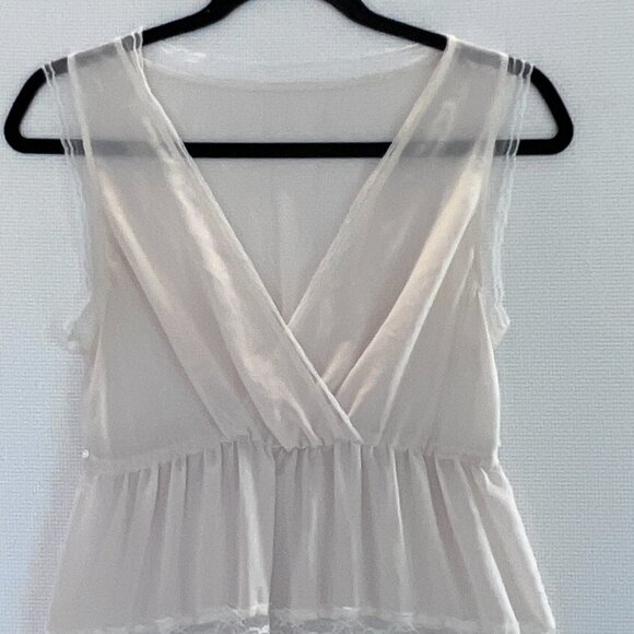 Ivory‎ Sleeveless Babydoll Top Lace Trim Semi Sheer Tiered Ruffle Blouse Sz S/M - Picture 3 of 14